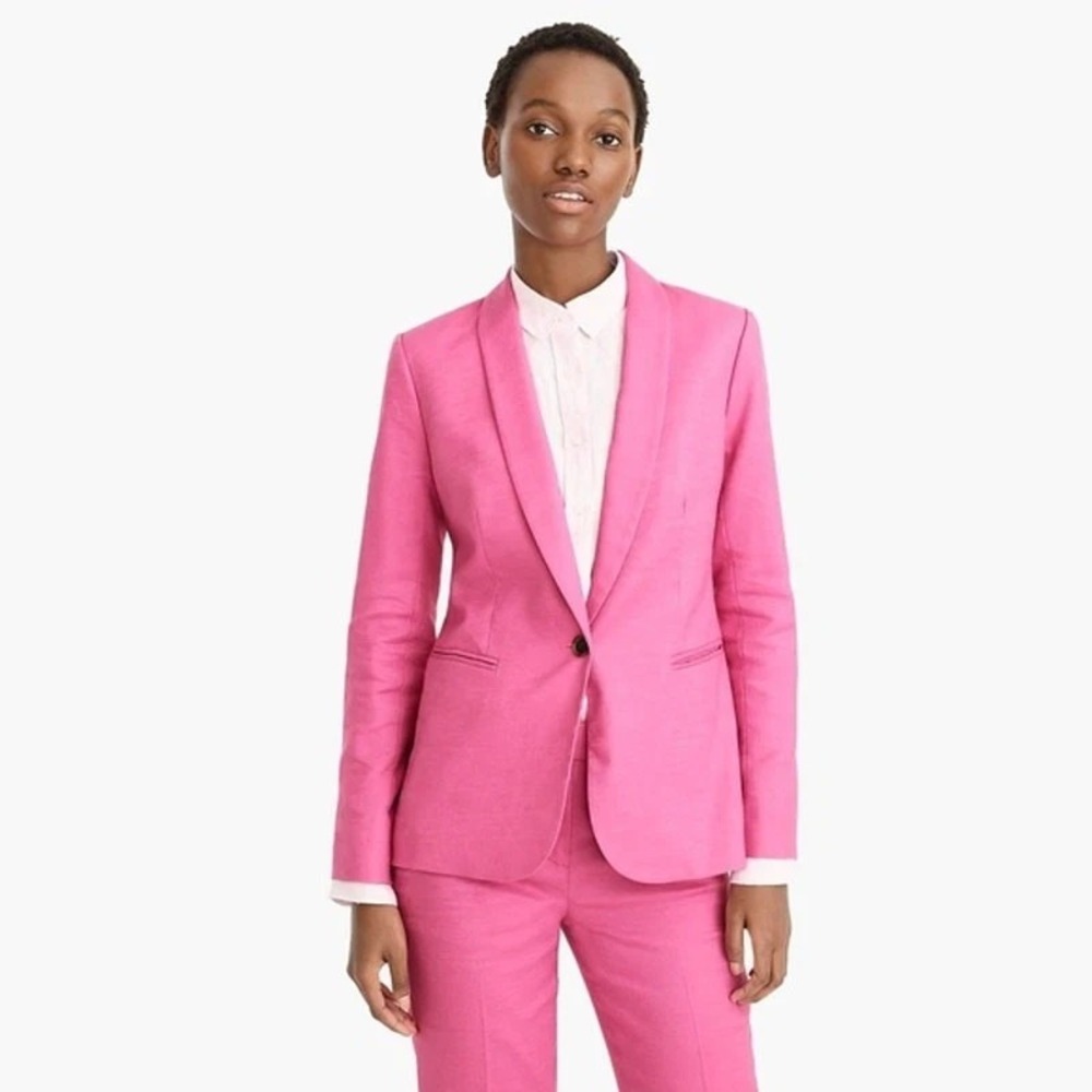 J. Crew Parke Linen Blend Single Breasted Blazer Suit Jacket Pink Size 14